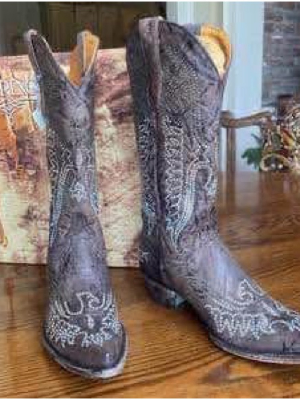Old Gringo Brown Leather Western Crystal-Studded Eagle Heeled Boots - Picture 5 of 8